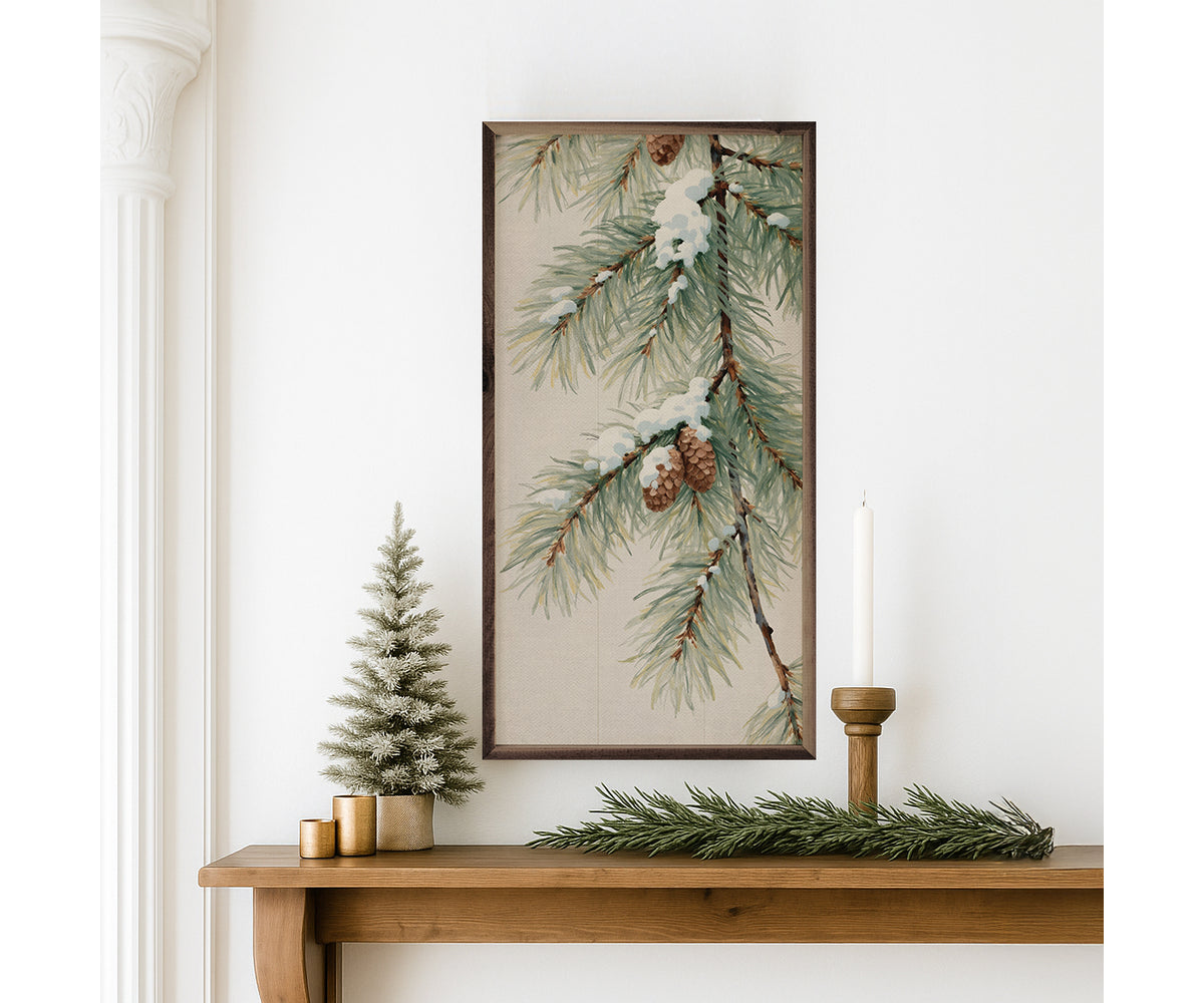 Kendrick Home Pine Branch With Snow Vertical