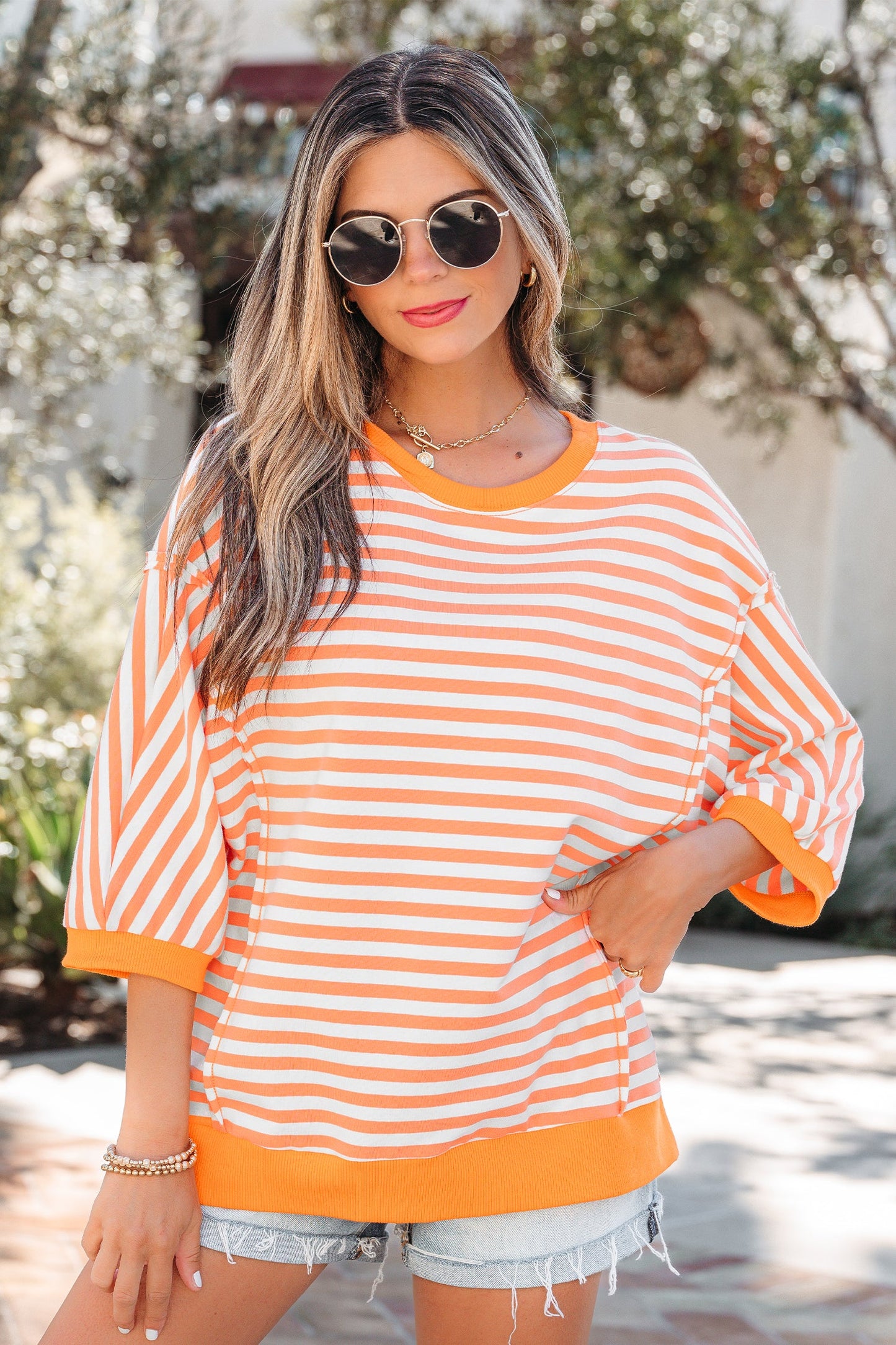 Threaded Pear Dulce Seam Patchwork Pullover Top