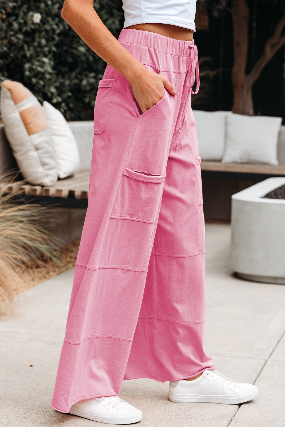 Threaded Pear Brittany Mineral Wash Exposed Seam Drawstring Cargo Pants