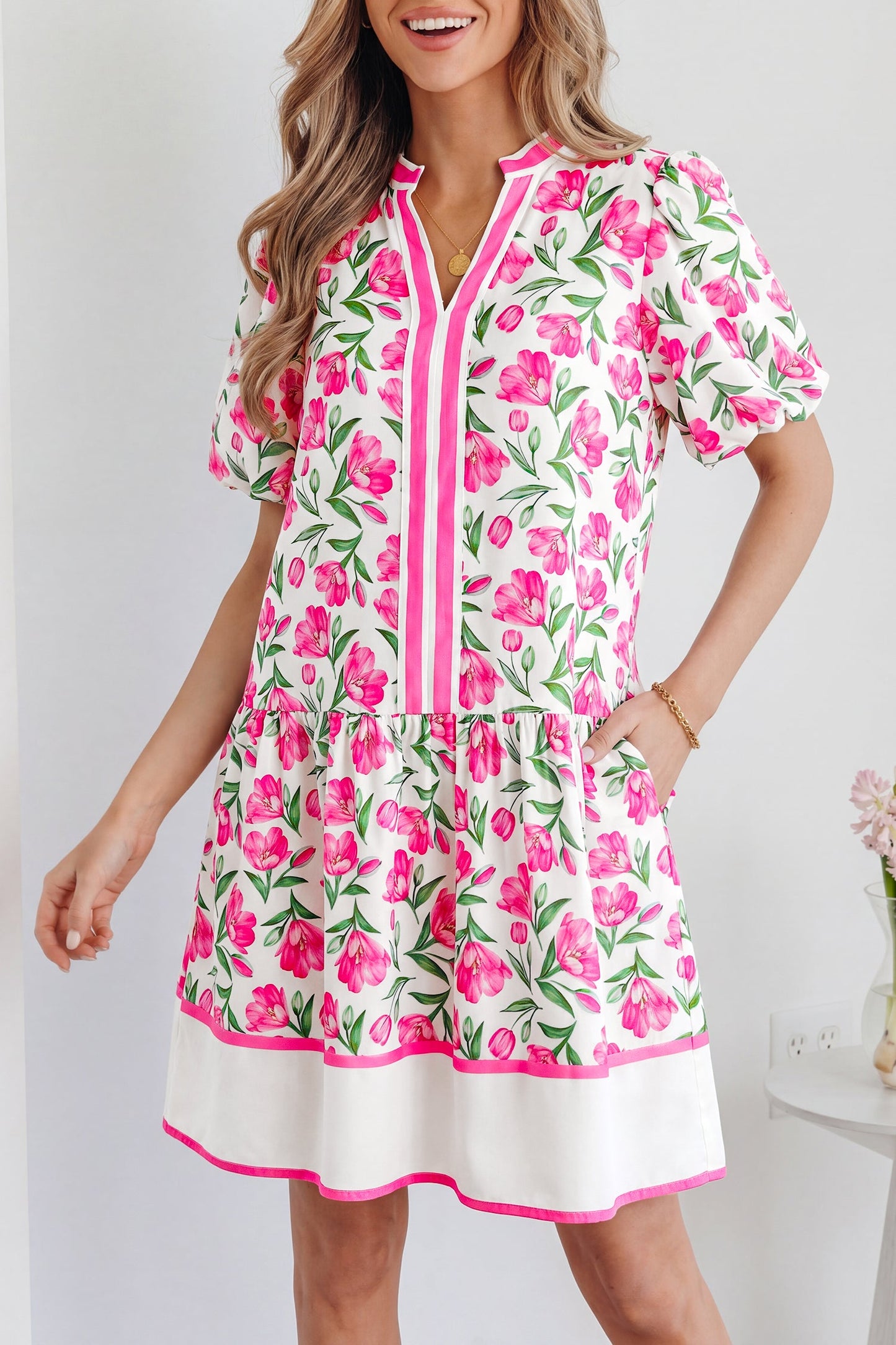 Threaded Pear Aliya Block Trim Short Dress