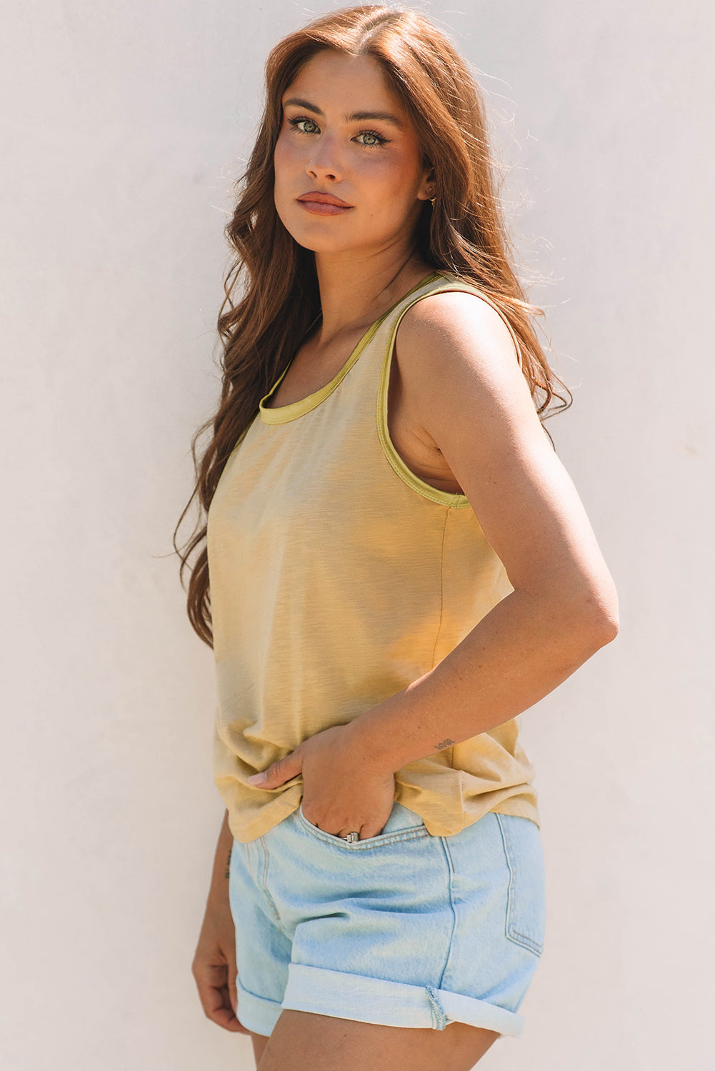 Skyla Metallic Sheen Tank Top - Threaded Pear