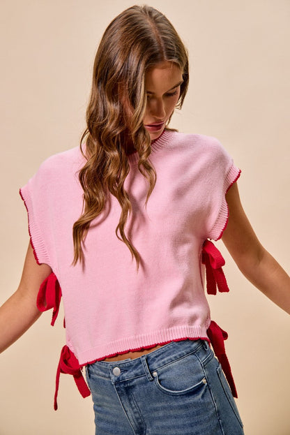 SO ME Lightweight Sweater Dolman Side Ribbon Tie Top