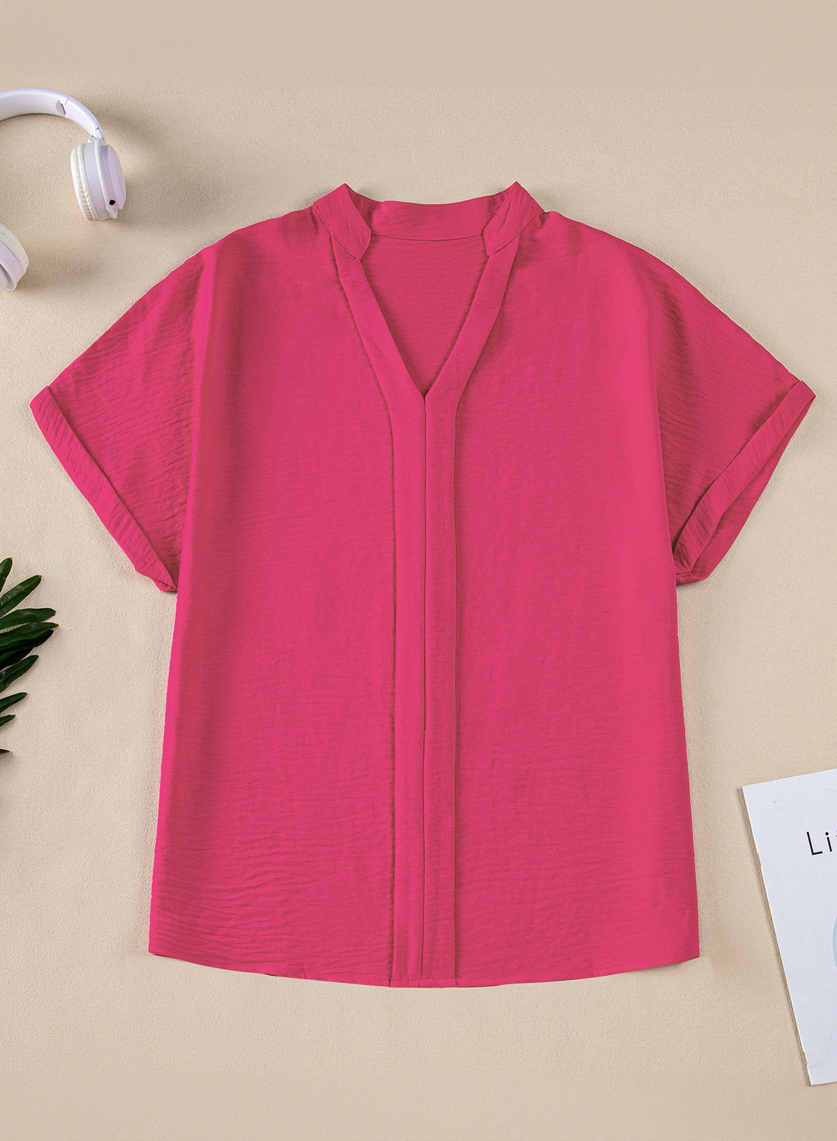 Lilla Notched Neck Batwing Sleeve Lightweight Blouse by Threaded Pear