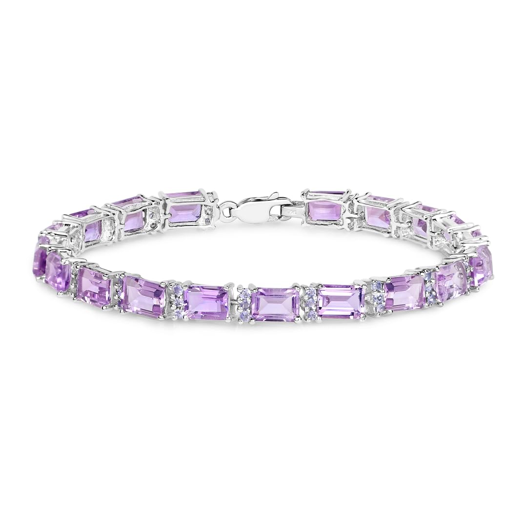 Octagon Purple Amethyst Prong Silver Tennis Bracelet