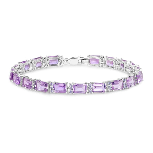 Octagon Purple Amethyst Prong Silver Tennis Bracelet