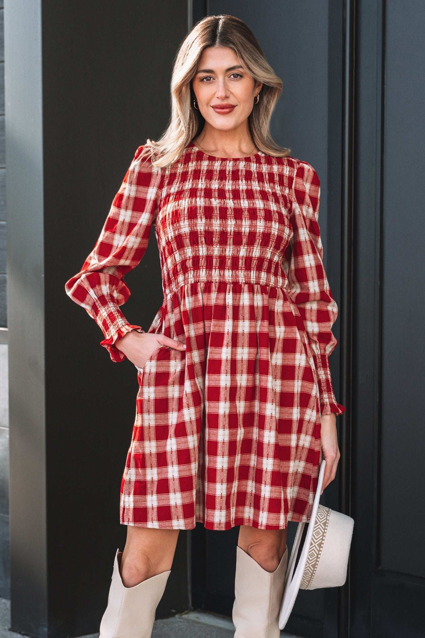 Amelia Puff Sleeve Mini Dress - Red / L - 12/14