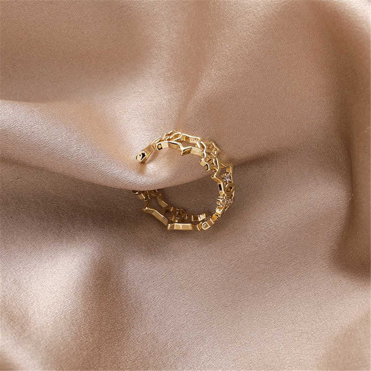 Cubic Zirconia & Goldtone Openwork Star Bypass Ring
