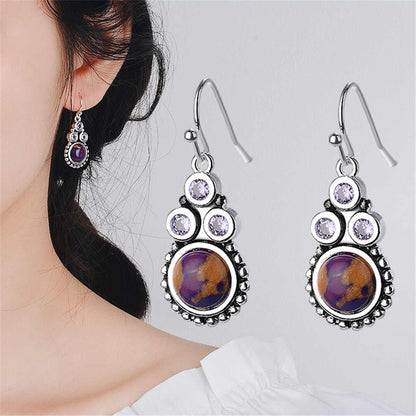 Turquoise & Crystal Silvertone Tri-Dot Drop Earrings