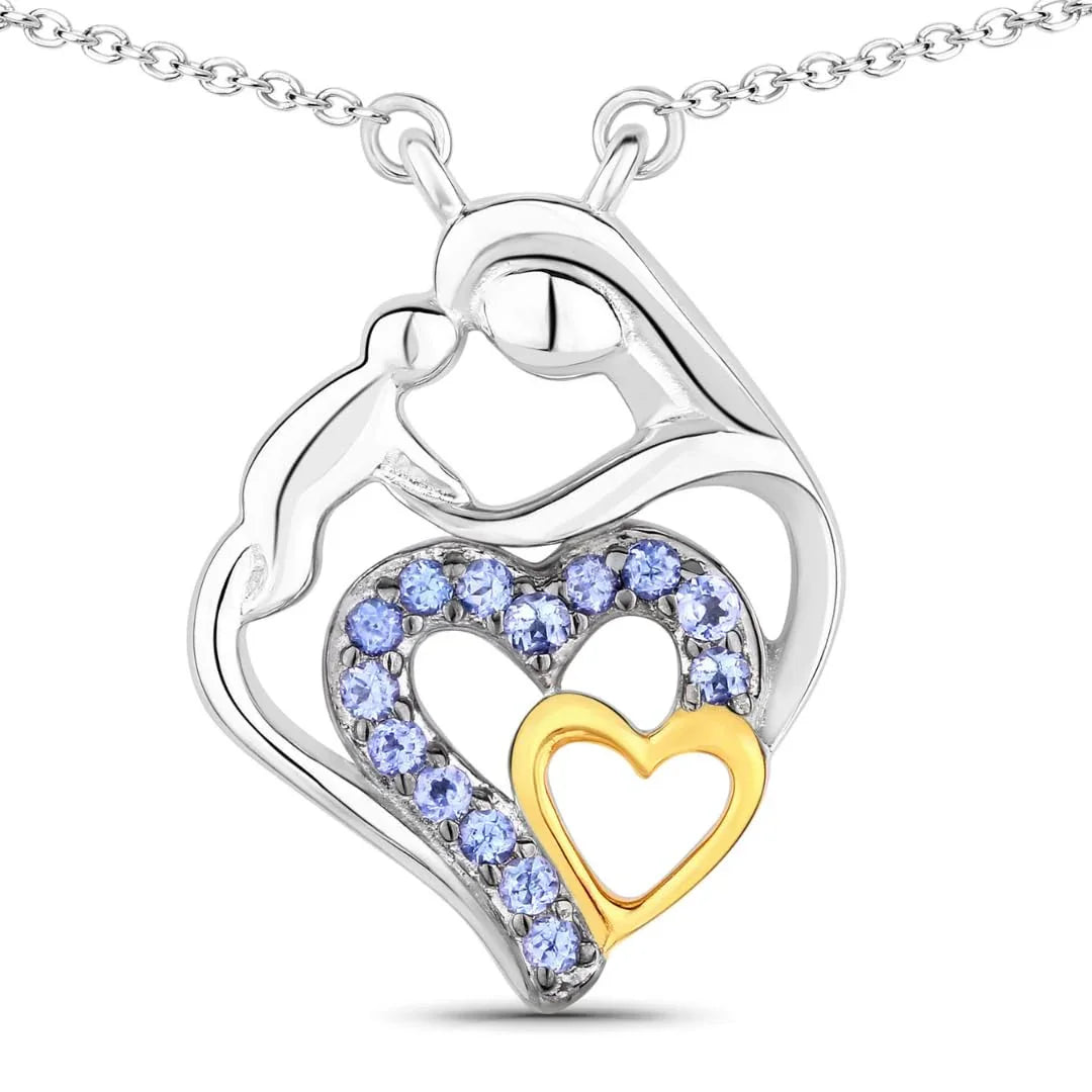 Round Violet Tanzanite Prong Silver Double Heart Pendant Necklace
