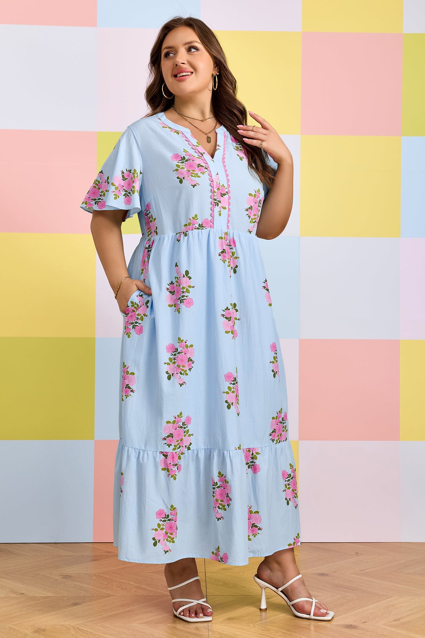 Threaded Pear Lucy Print Scalloped Trim Plus Dress