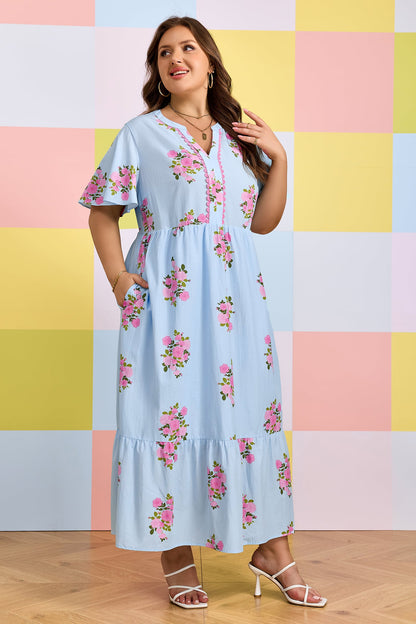 Threaded Pear Lucy Print Scalloped Trim Plus Dress
