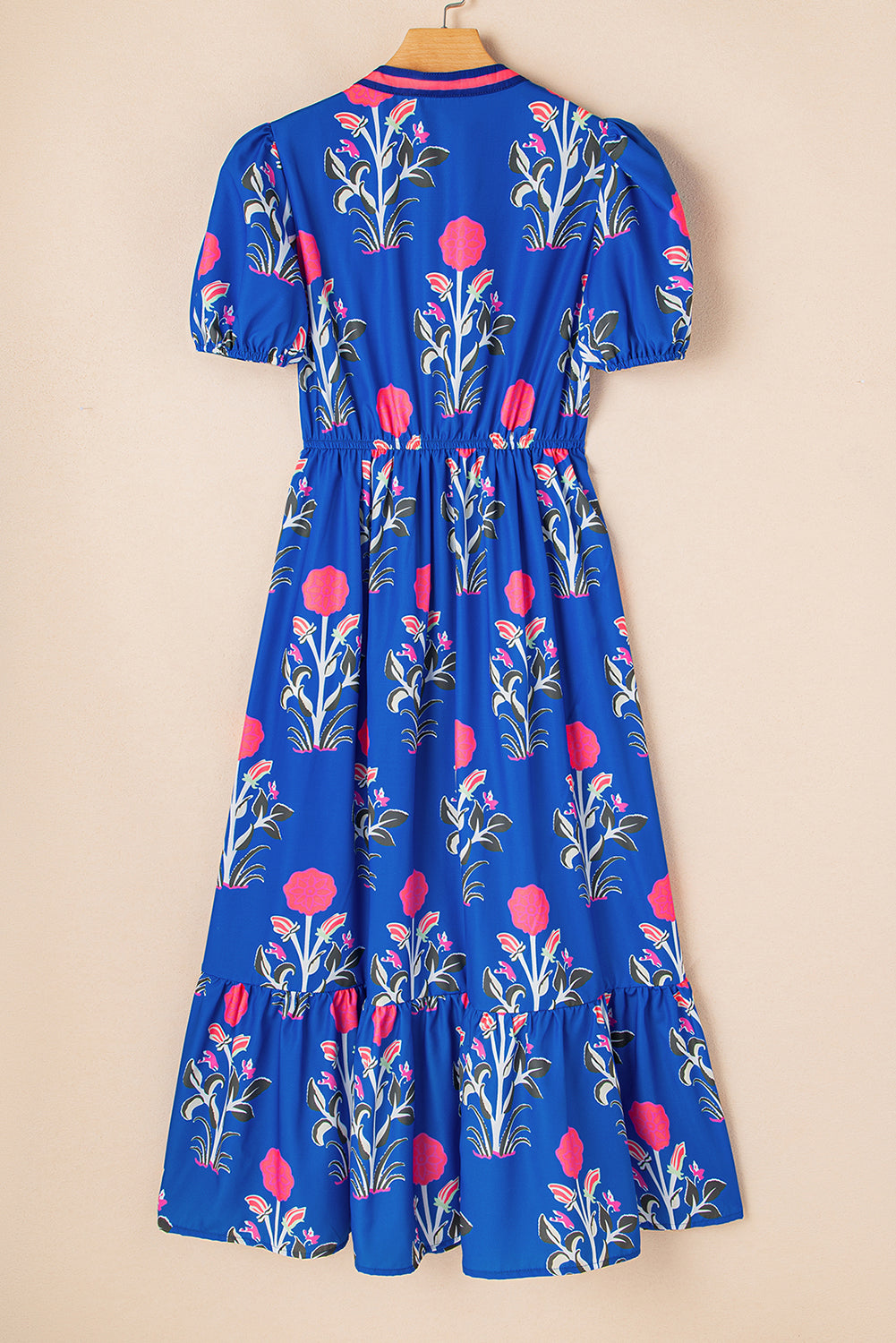 Threaded Pear Julietta Floral Puff Short Sleeve V Neck High Waist Maxi Dress