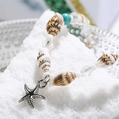 Blue & Silvertone Shell & Starfish Charm Anklet