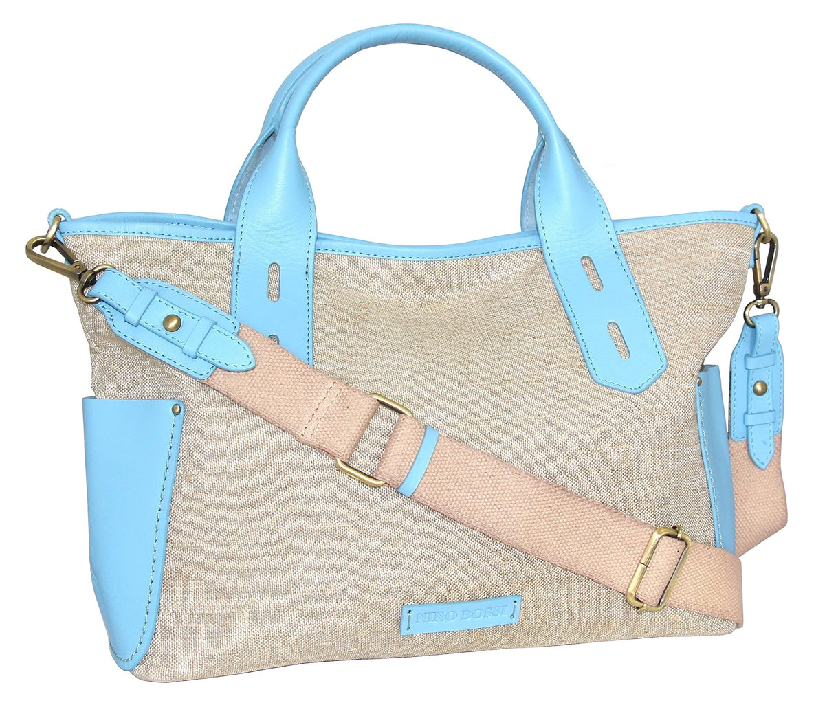 Nino Bossi Delana Linen/Leather Tote - Sky Blue