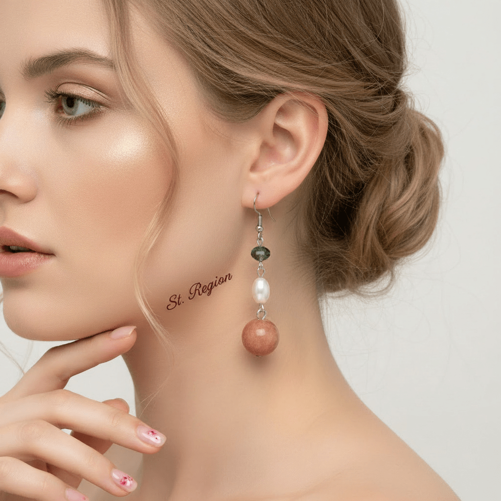 Orange Jade & Pearl Crystal Silvertone Ball Hook Earrings