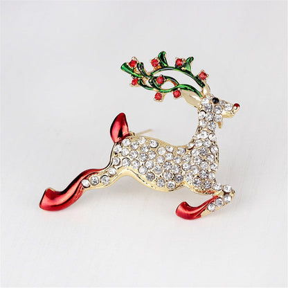 Cubic Zirconia & Goldtone Jumping Deer Brooch