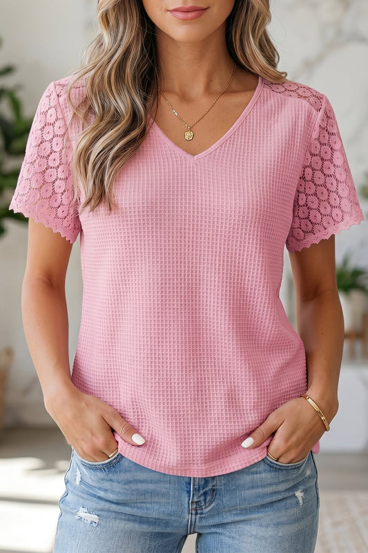 Threaded Pear Nyomi Cutout Waffle Knit Blouse