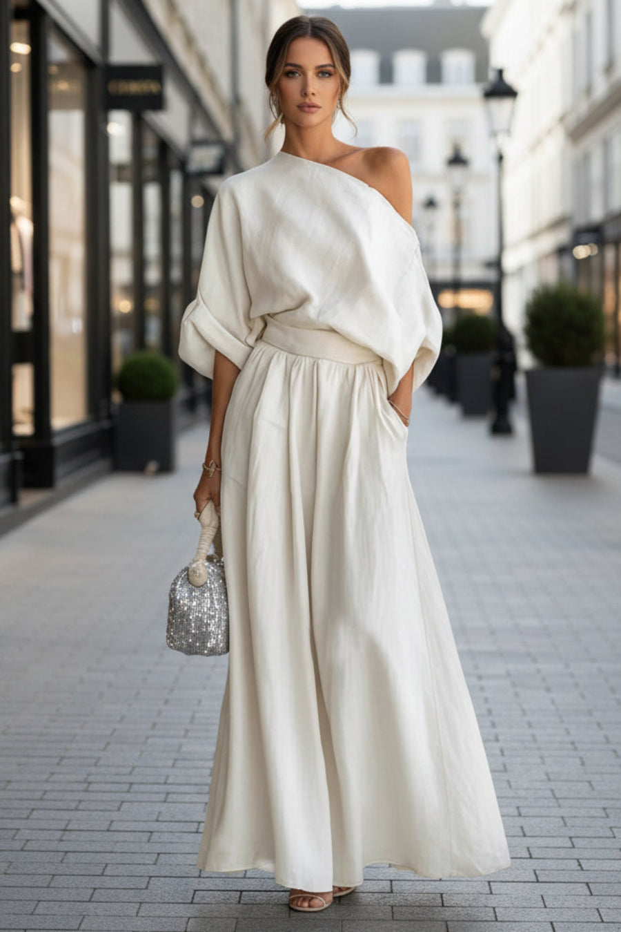 Women's Cropped Off-Shoulder Top & Pants Two-Piece Set