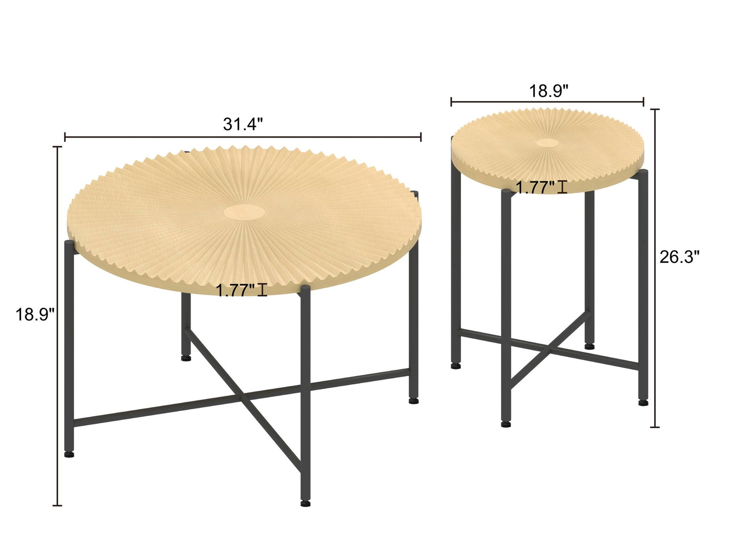 Radial - Pattern Coffee and End Table Set Waterproof Cover, Distressed Cylindrical Design (Set of 2)