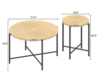 Radial - Pattern Coffee and End Table Set Waterproof Cover, Distressed Cylindrical Design (Set of 2)