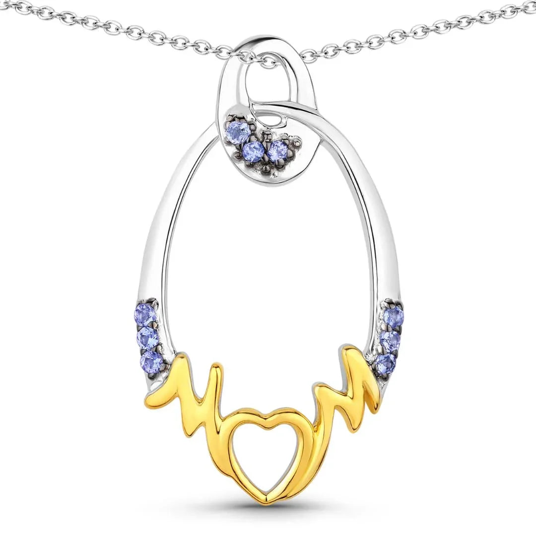 Round Violet Tanzanite Prong Silver Mom Pendant Necklace