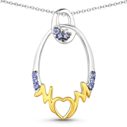 Round Violet Tanzanite Prong Silver Mom Pendant Necklace