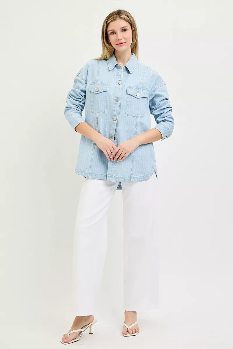 RISEN Oversized Stripe Denim Shacket