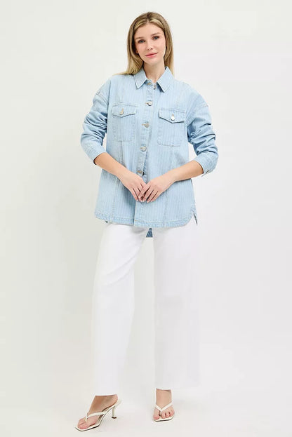 RISEN Oversized Stripe Denim Shacket