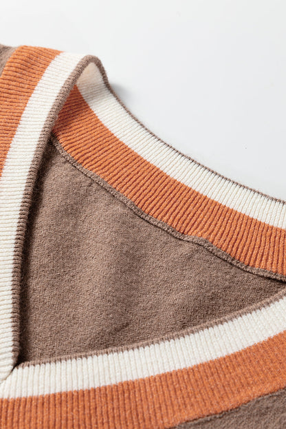 Threaded Pear Scarlett Striped Trim Varsity Sweater