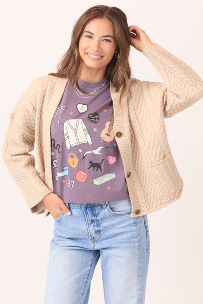 Eras Multi Icons Purple Graphic Tee