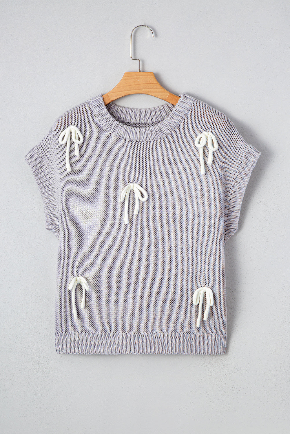 Threaded Pear Sara Bowknot Applique Cap Sleeve Sweater