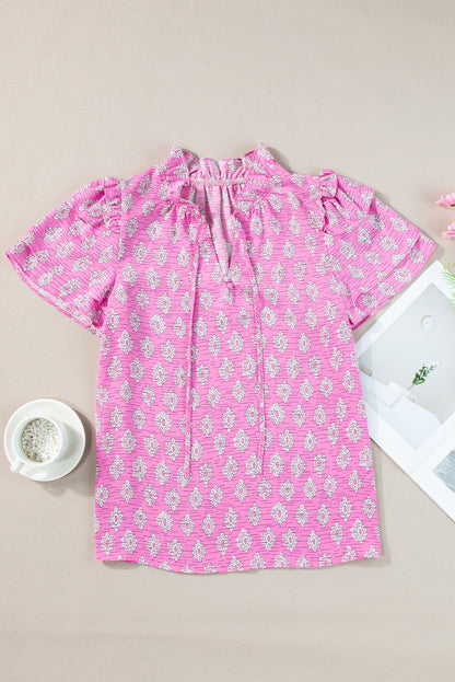 Threaded Pear Miller Ruffled Short Sleeve Blouse