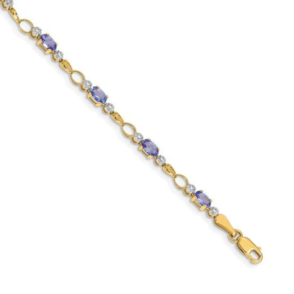 2.70 Ct Oval Violet Tanzanite & Diamond Prong 14K Yellow Gold Infinity Link Bracelet
