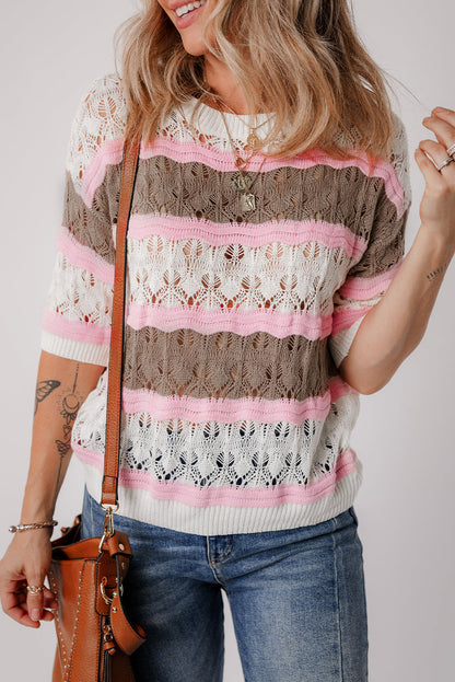 Threaded Pear Leilani Crochet Half Sleeve Sweater