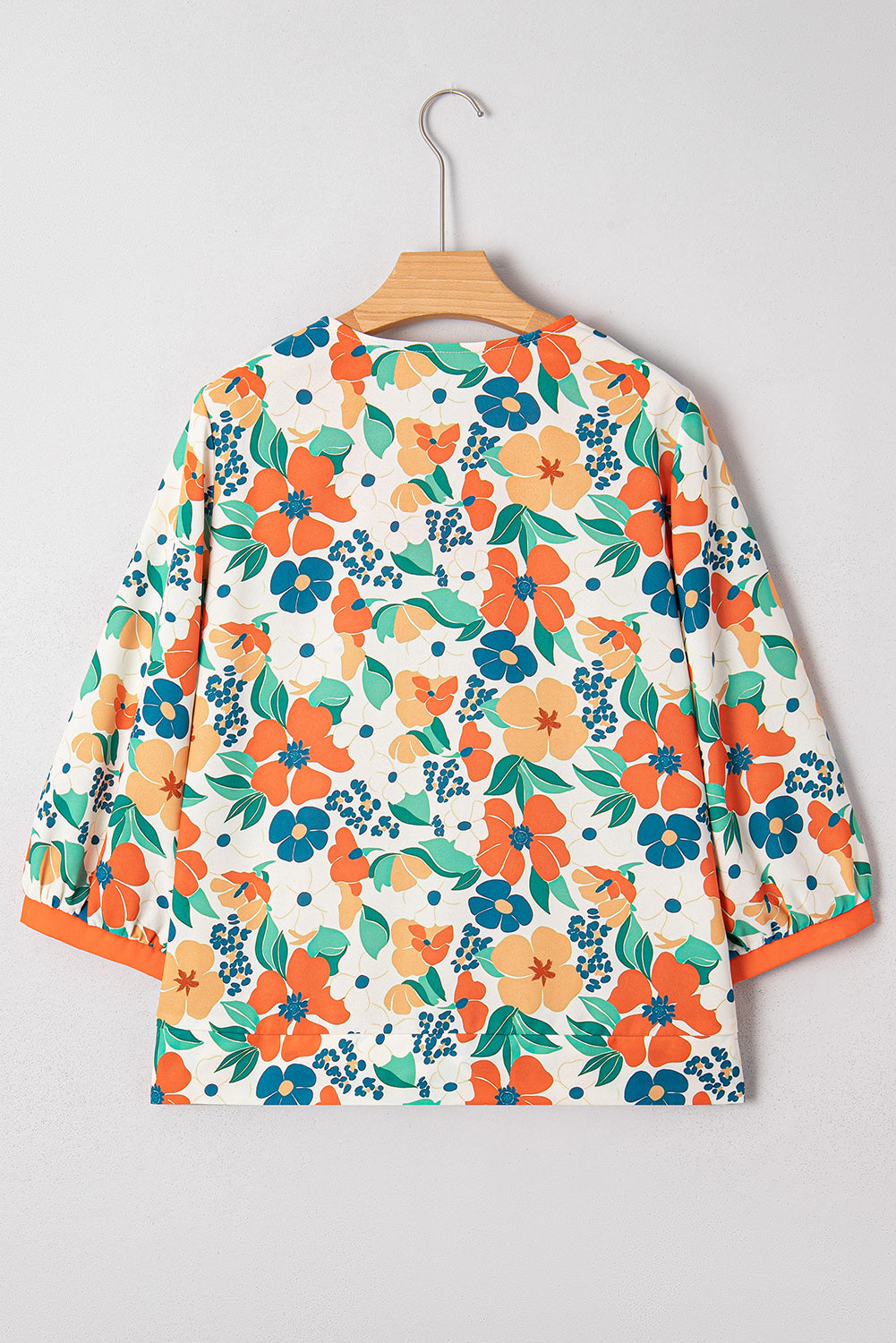 Threaded Pear Lily Print Bracelet Sleeve Blouse
