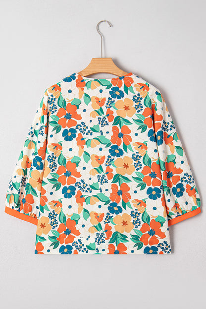Threaded Pear Lily Print Bracelet Sleeve Blouse