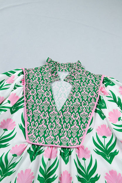 Threaded Pear Amiri Sleeve Contrast Bordered Blouse