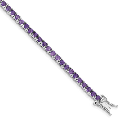 Genuine Amethyst Silver Tennis Bracelet