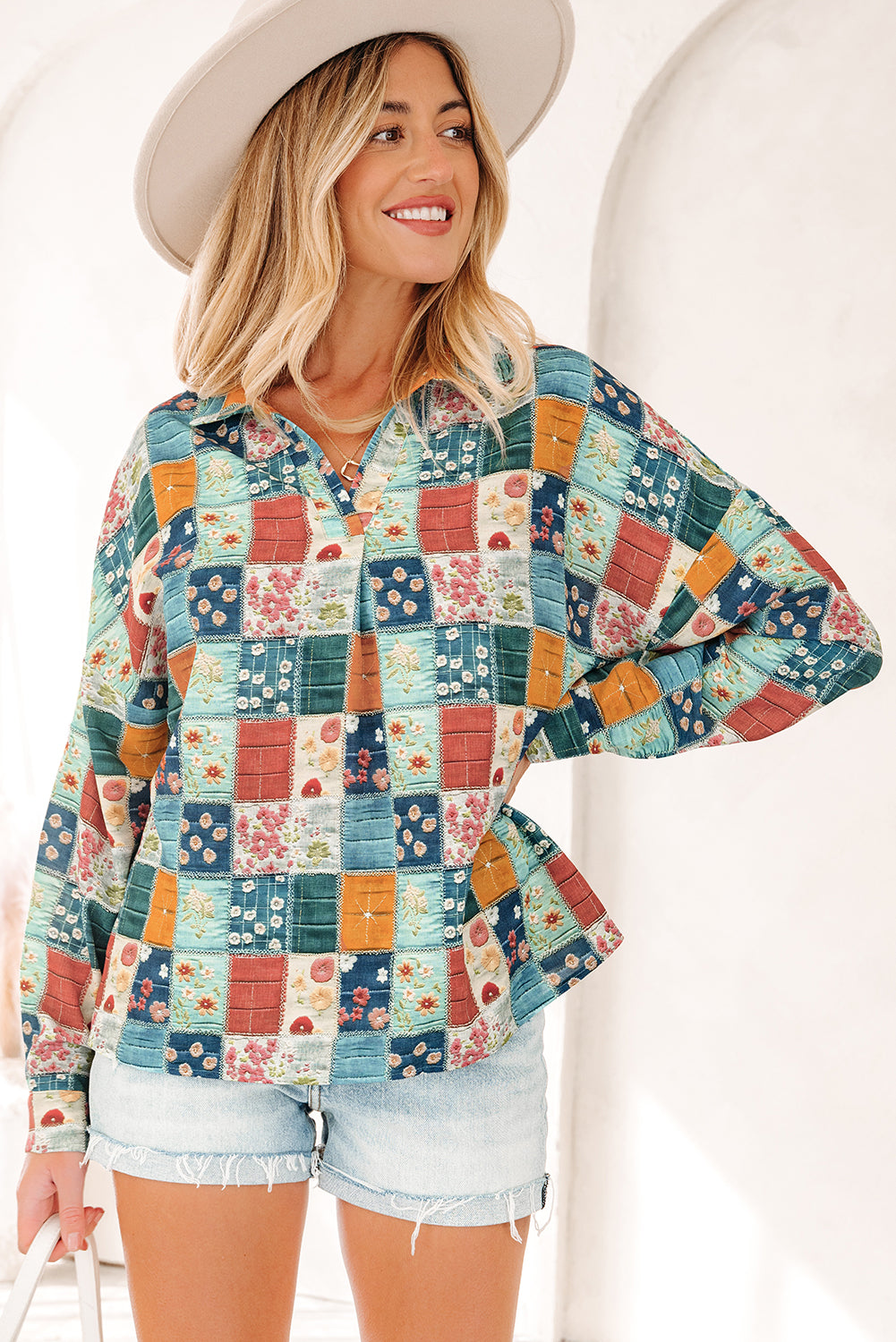 Threaded Pear Zyla Up Sleeve Shift Blouse