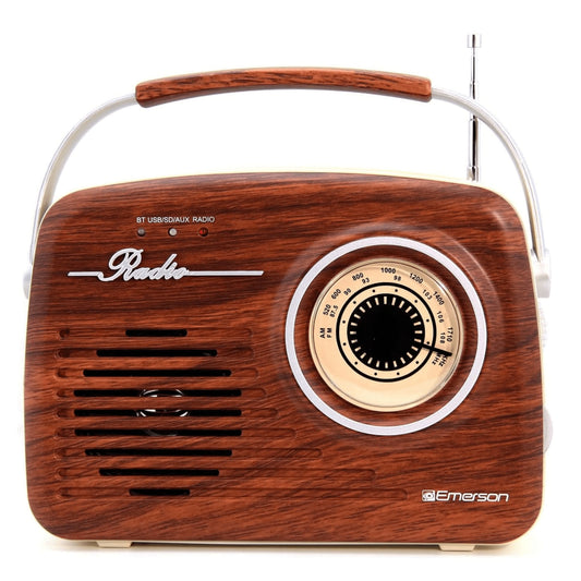 Emerson Portable Retro Radio with Built-In Rechargeable Battery - Espresso