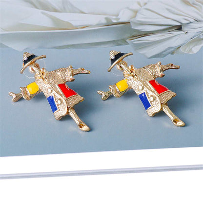 Red Enamel & Goldtone Scarecrow Drop Earrings