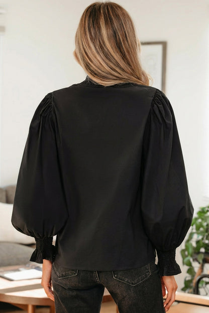 Threaded Pear Estrella Flounce Sleeve Trim Blouse