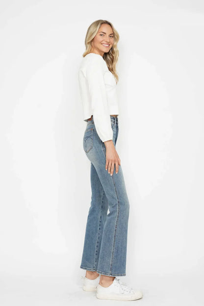 Judy Blue Full Size Tummy Control Back Embroidered Pocketed Bootcut Jeans Plus Size