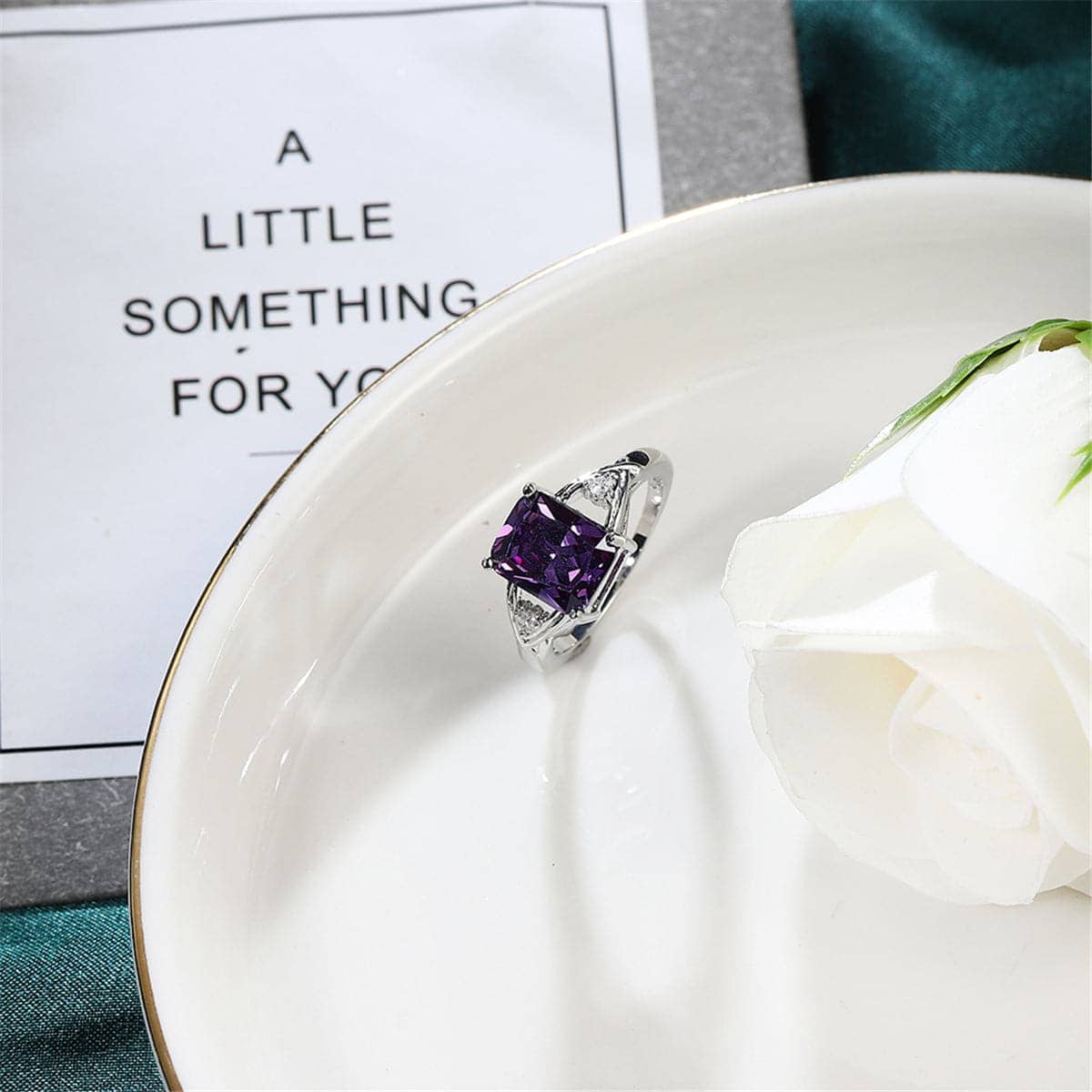 Purple Crystal & Cubic Zirconia Princess-Cut Ring-13