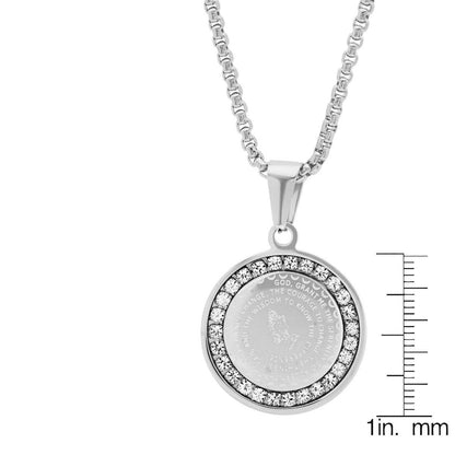 Serenity Prayer Round Pendant With Simulated Diamonds