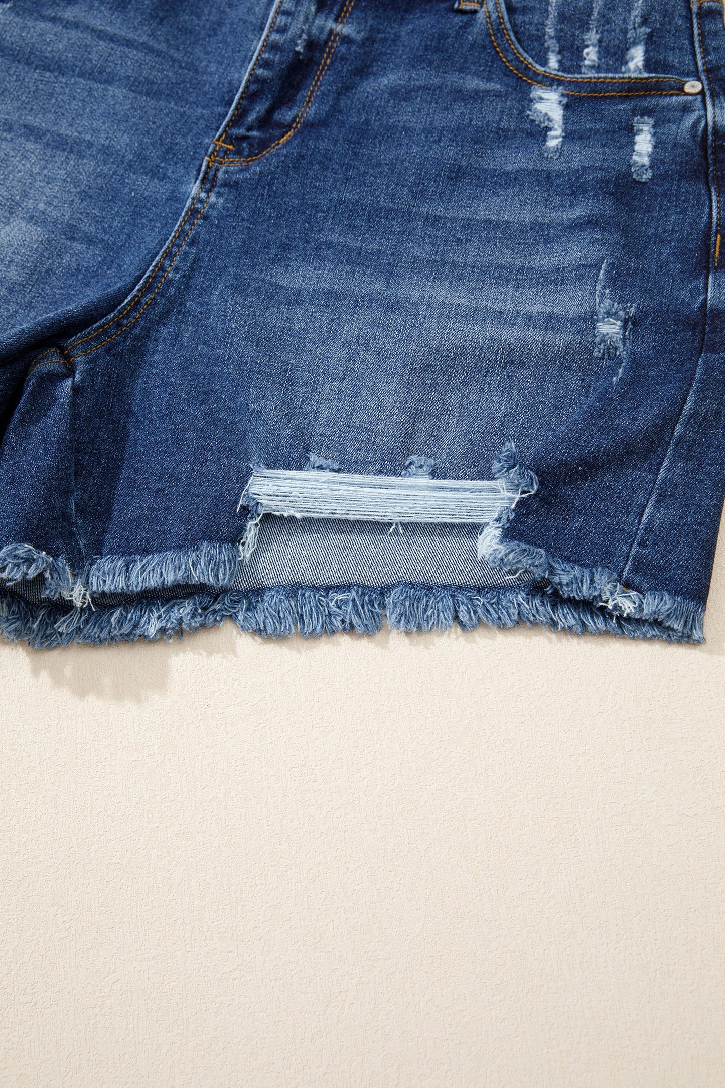 Threaded Pear Holland Hem Distressed Whiskery Shorts