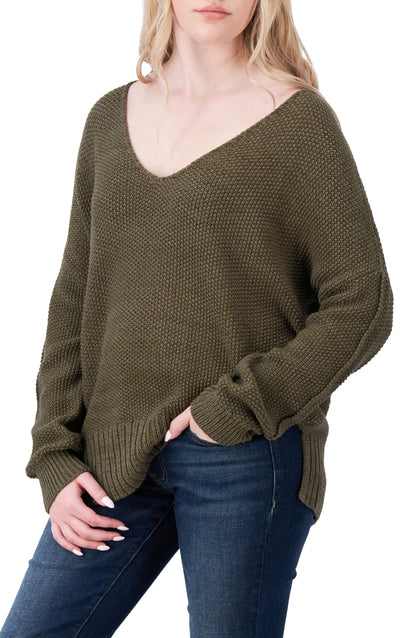Lucky Brand Women's Spring Weight V Neck Pullover - Olive