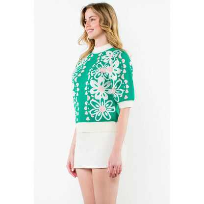 Brynn - Flower Knit Sweater Top