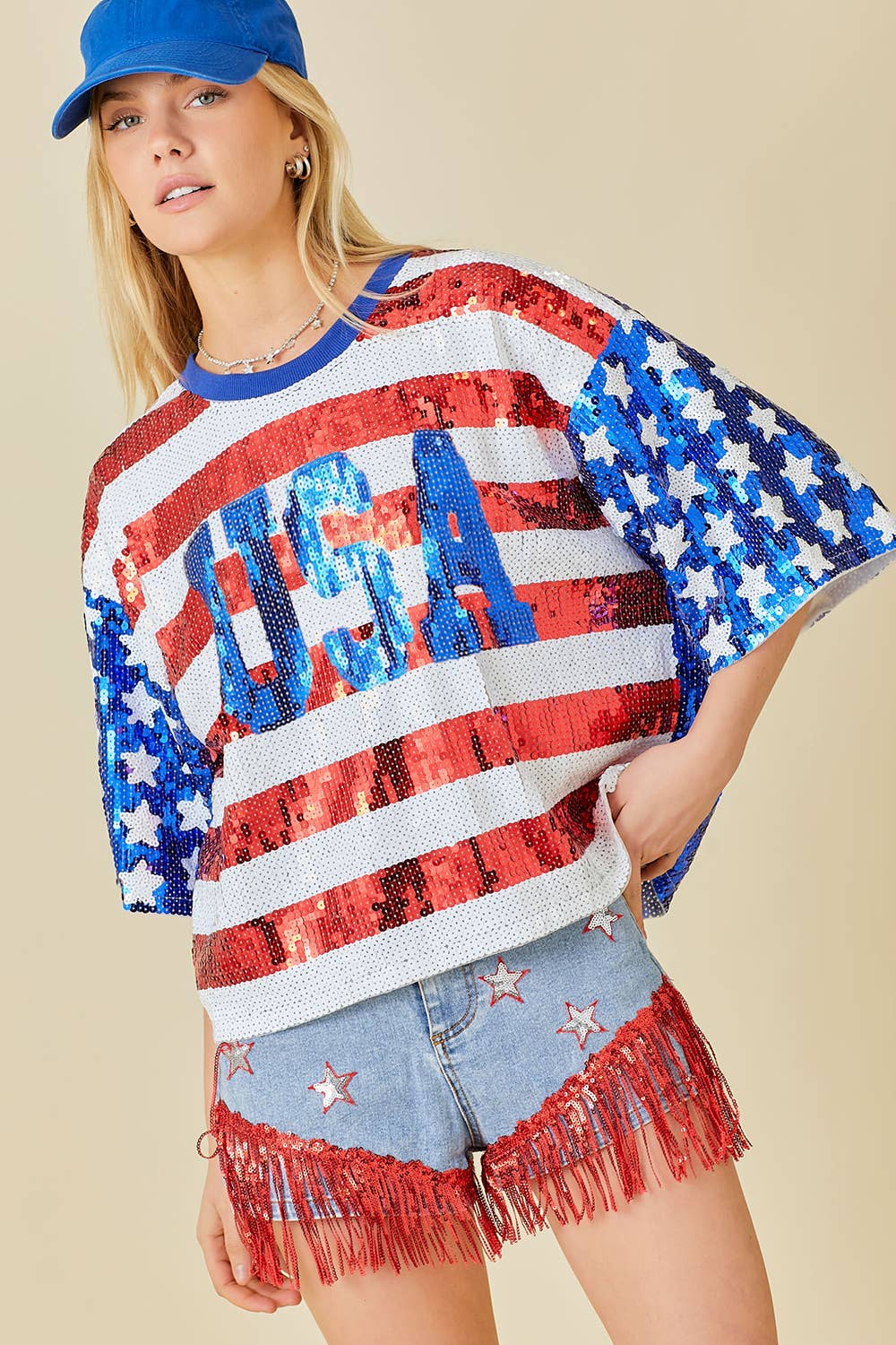 Hillary - USA Sequin Crop Top