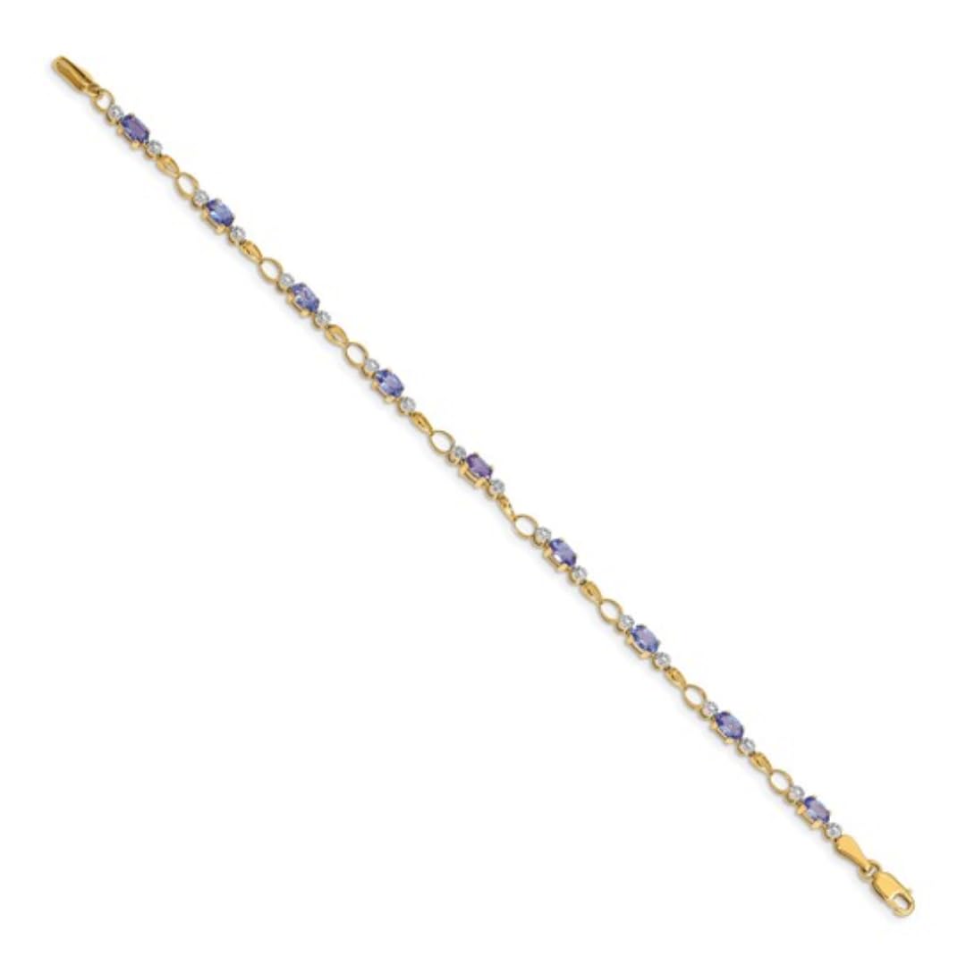 2.70 Ct Oval Violet Tanzanite & Diamond Prong 14K Yellow Gold Infinity Link Bracelet